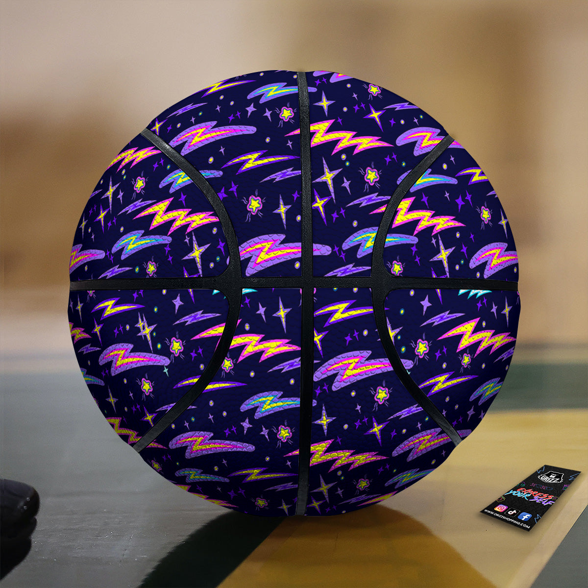 Purple Lightning Flashes Print Pattern Basketball