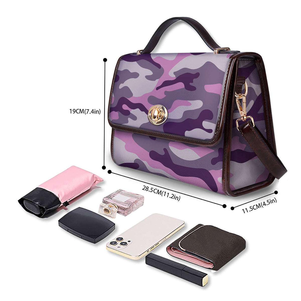 Purple Pink And Grey Camouflage Print Women's Satchel Bag