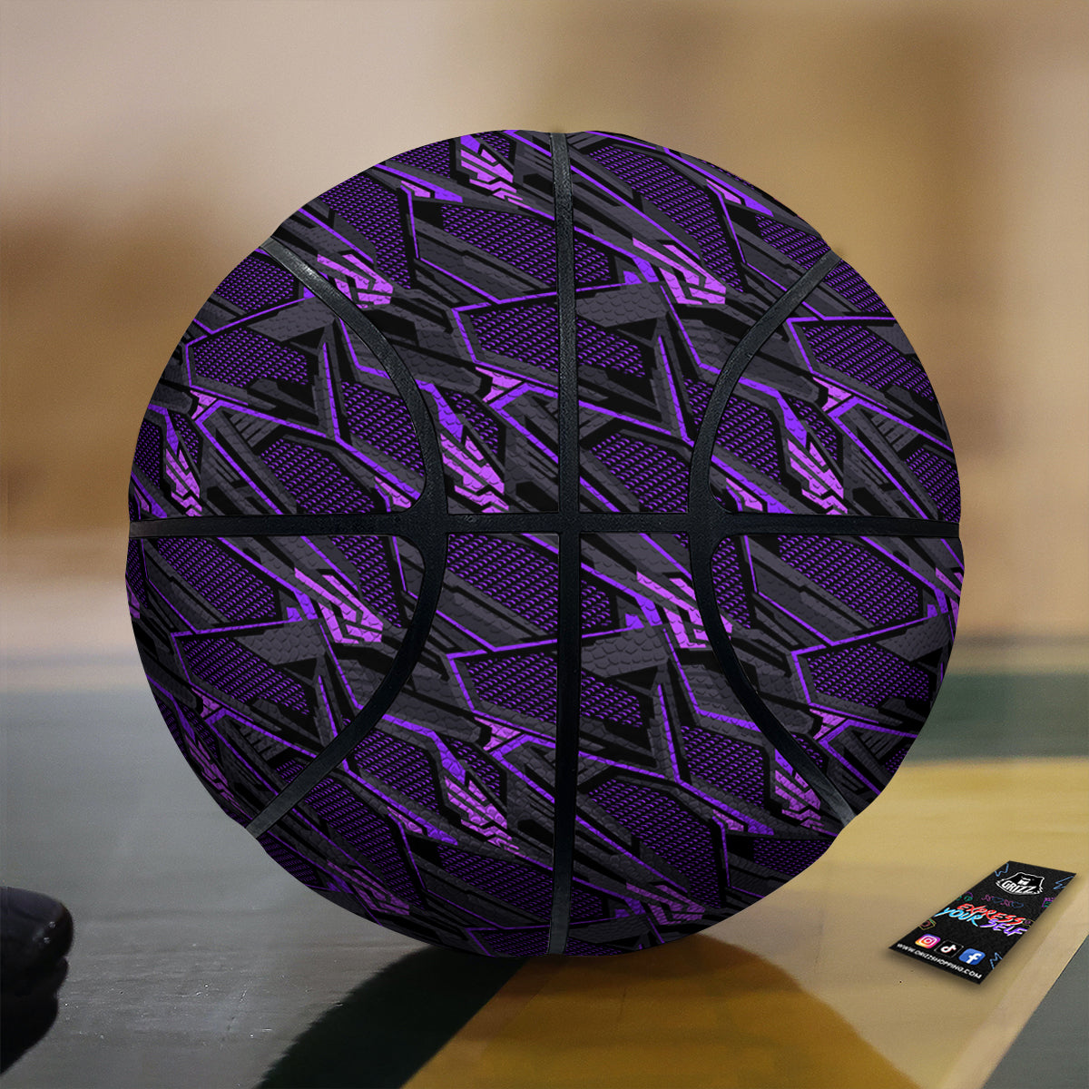 Purple Polygonal Shapes Print Basketball