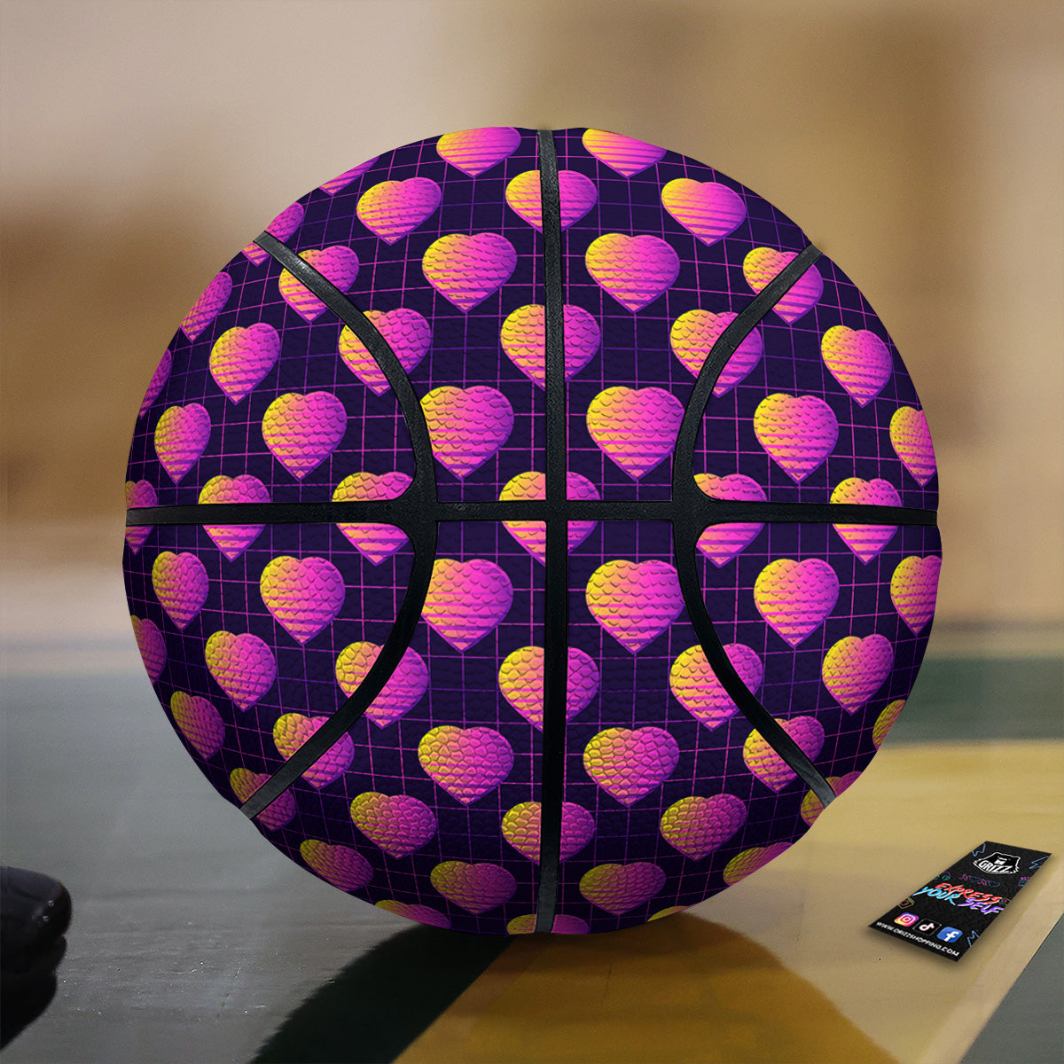 Purple Retro Heart Print Pattern Basketball