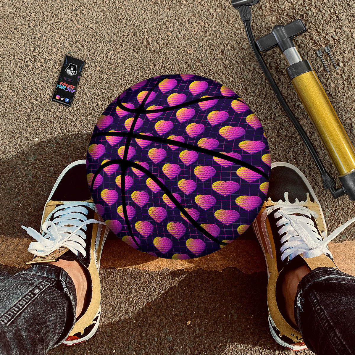 Purple Retro Heart Print Pattern Basketball