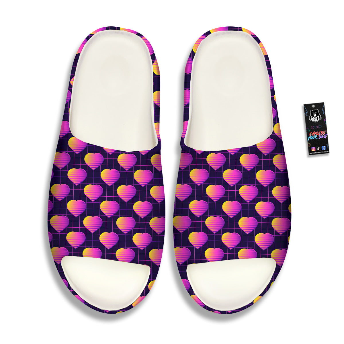 Purple Retro Heart Print Pattern Sandals-grizzshop