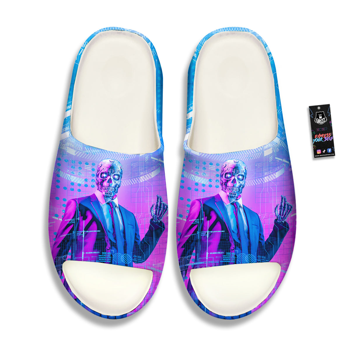 Purple Skeleton Cyber Print Sandals-grizzshop