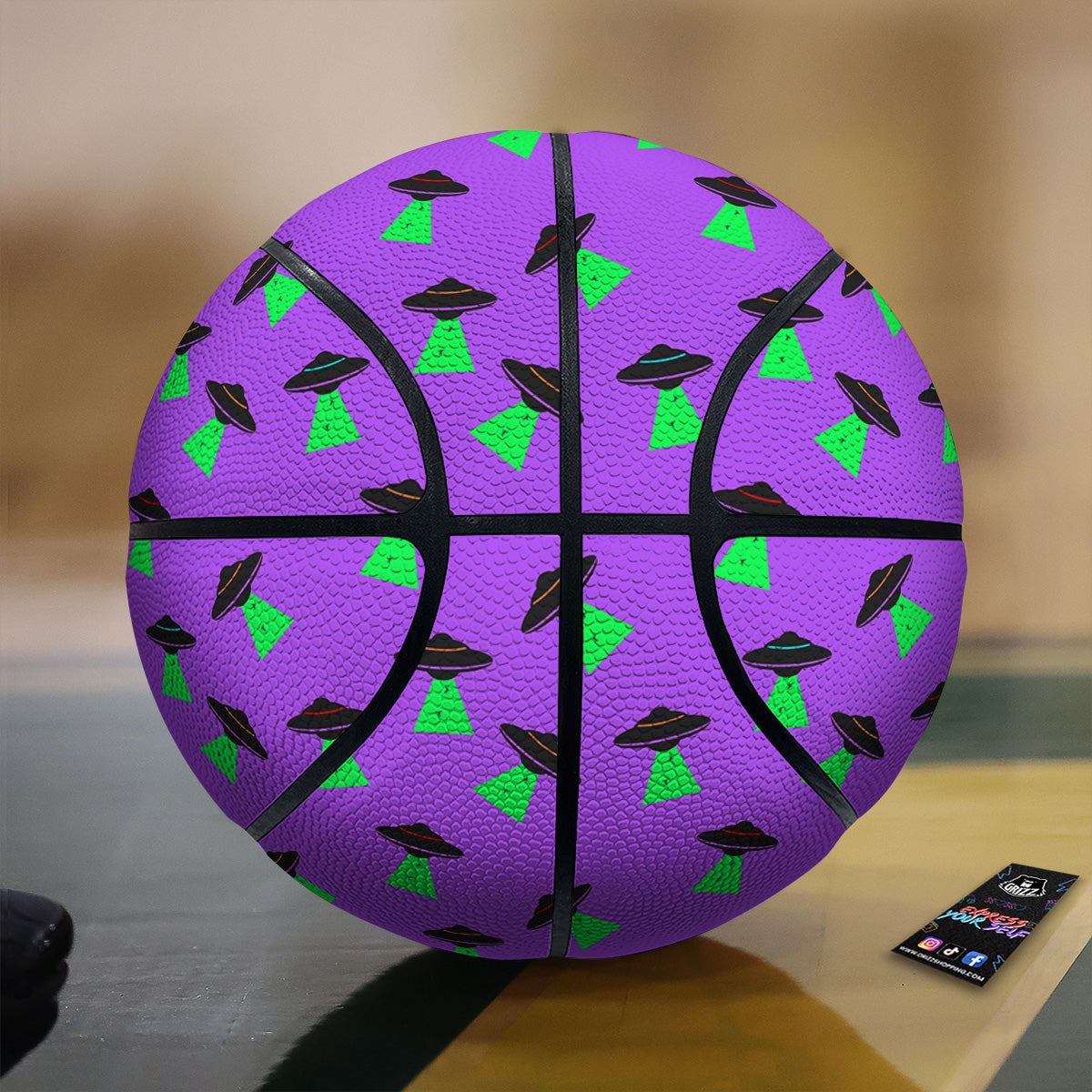 Purple UFO Alien Spaceship Print Pattern Basketball