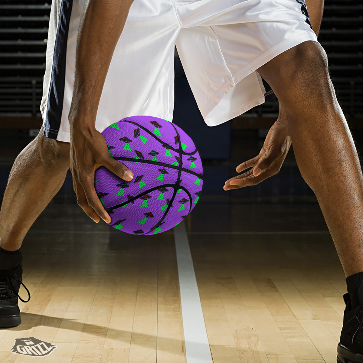 Purple UFO Alien Spaceship Print Pattern Basketball
