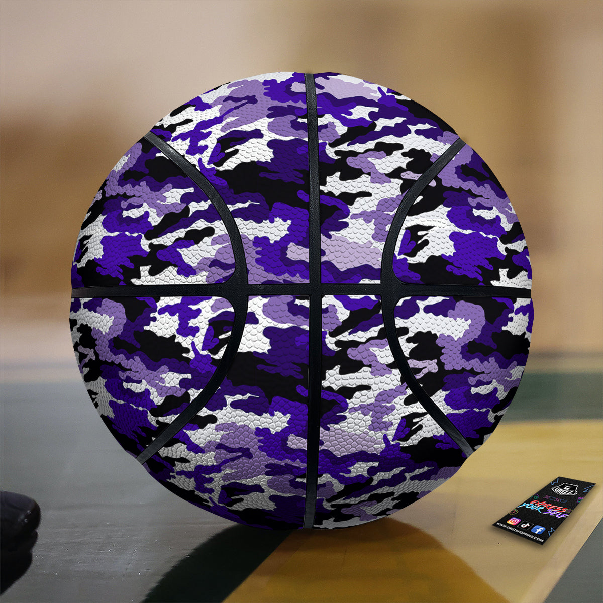Purple White Abstract Camouflage Print Basketball