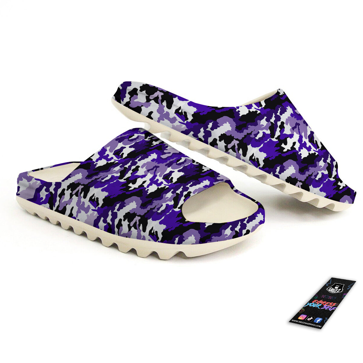 Purple White Abstract Camouflage Print Sandals-grizzshop
