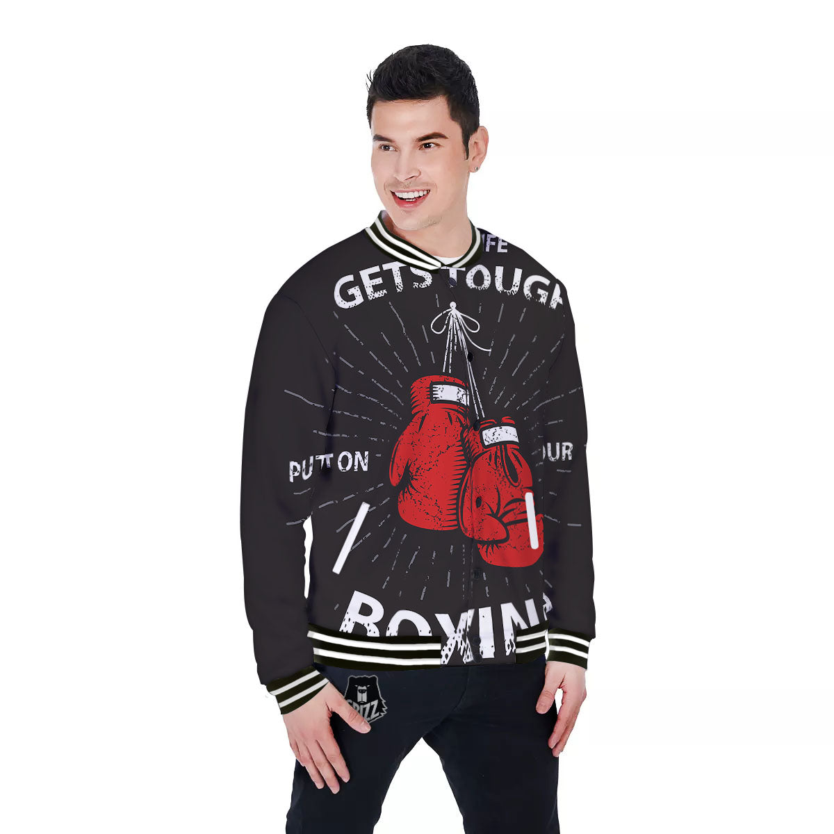 Put On Your Boxing Gloves Print Baseball Jacket-grizzshop