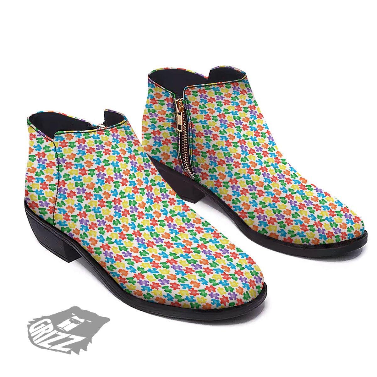 Puzzle Autism Awareness Print Ankle Boots-grizzshop