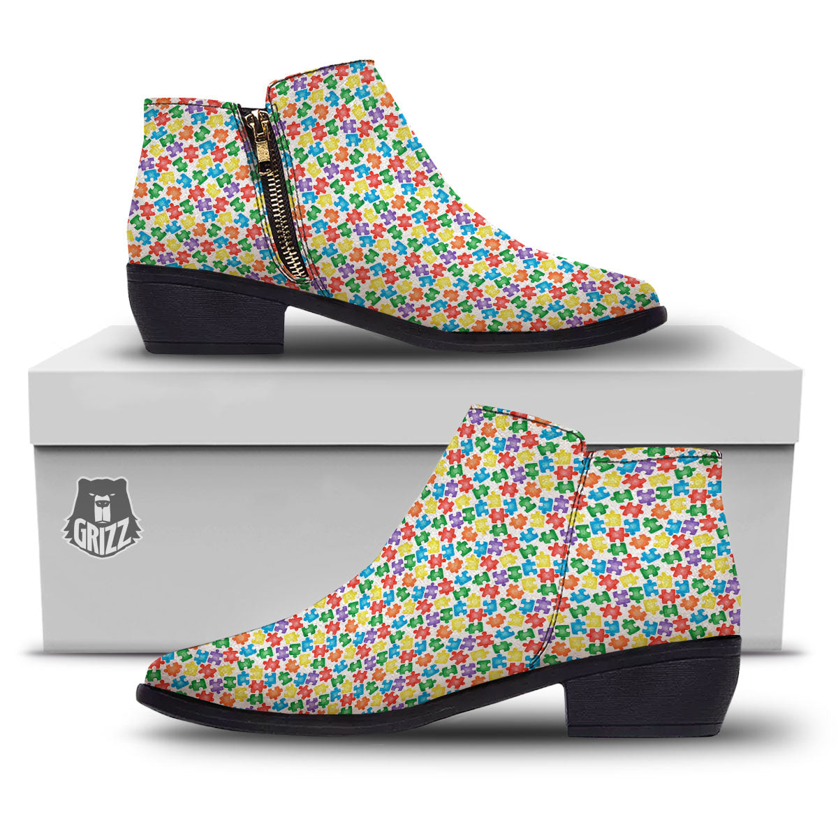 Puzzle Autism Awareness Print Ankle Boots-grizzshop