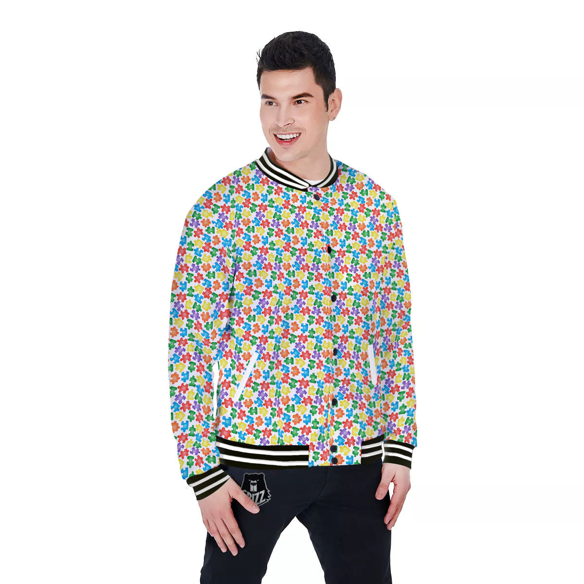 Puzzle Autism Awareness Print Baseball Jacket-grizzshop