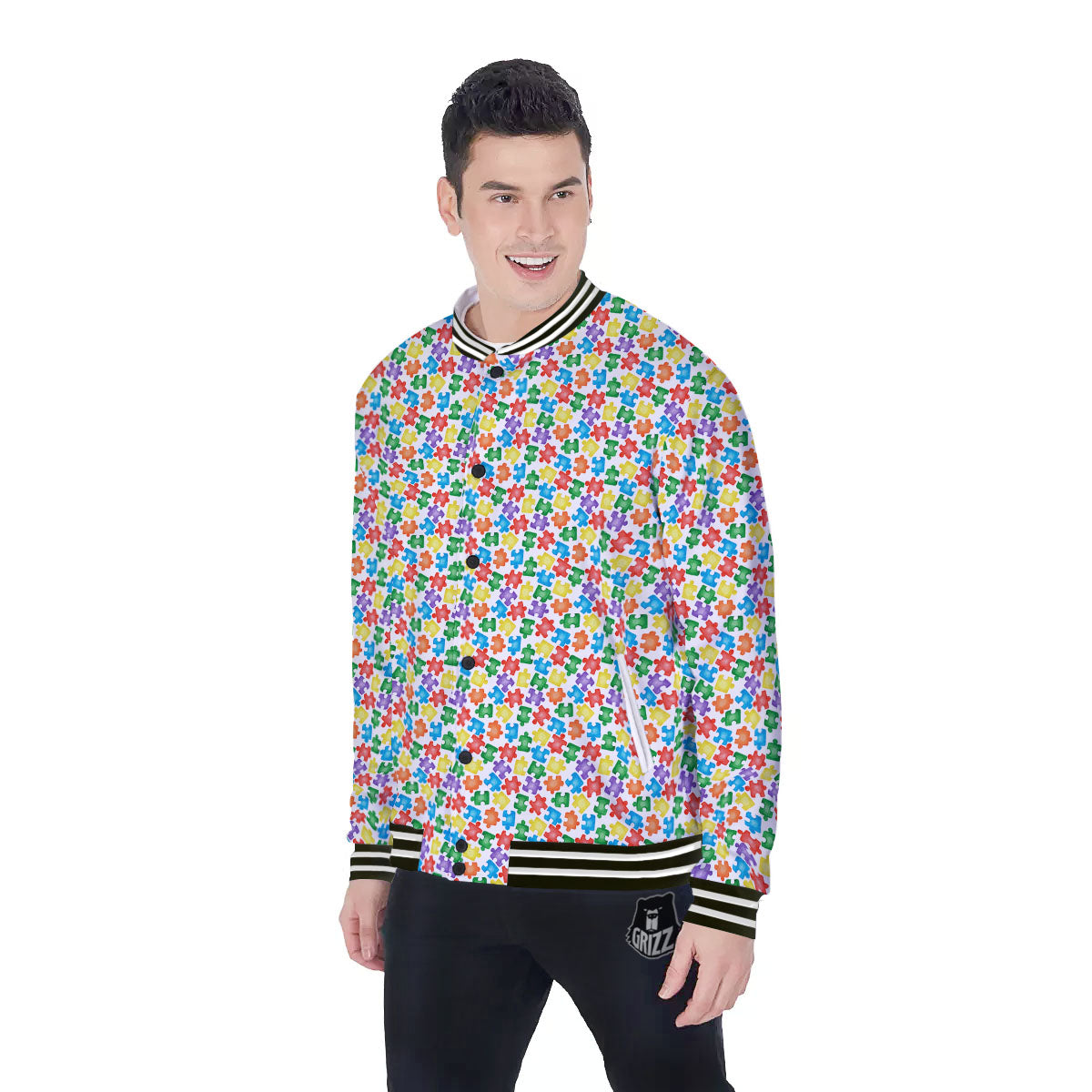 Puzzle Autism Awareness Print Baseball Jacket-grizzshop