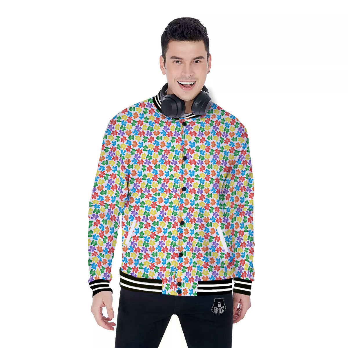 Puzzle Autism Awareness Print Baseball Jacket-grizzshop