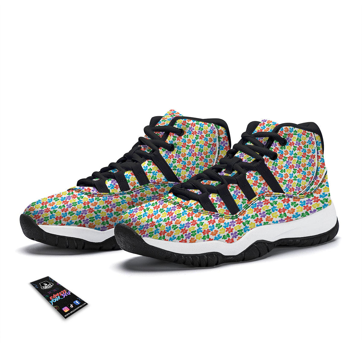 Puzzle Autism Awareness Print Black Bball Shoes-grizzshop