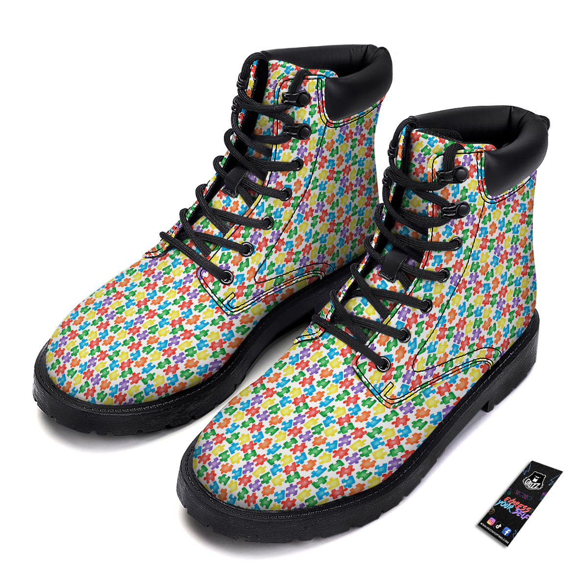 Puzzle Autism Awareness Print Boots-grizzshop