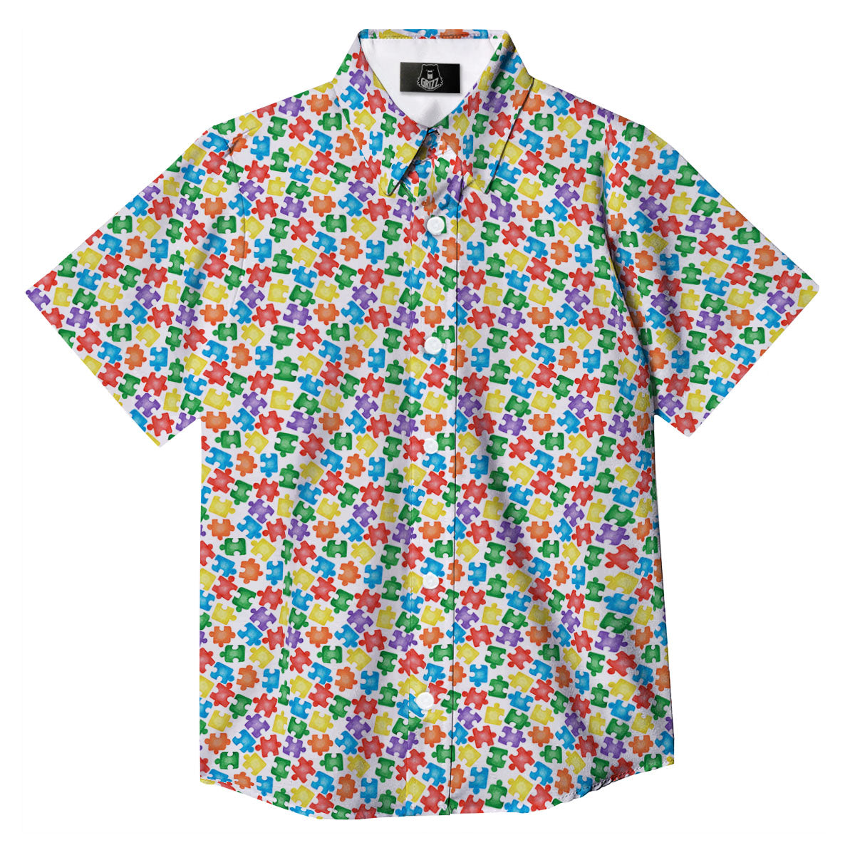 Puzzle Autism Awareness Print Button Up Shirt-grizzshop