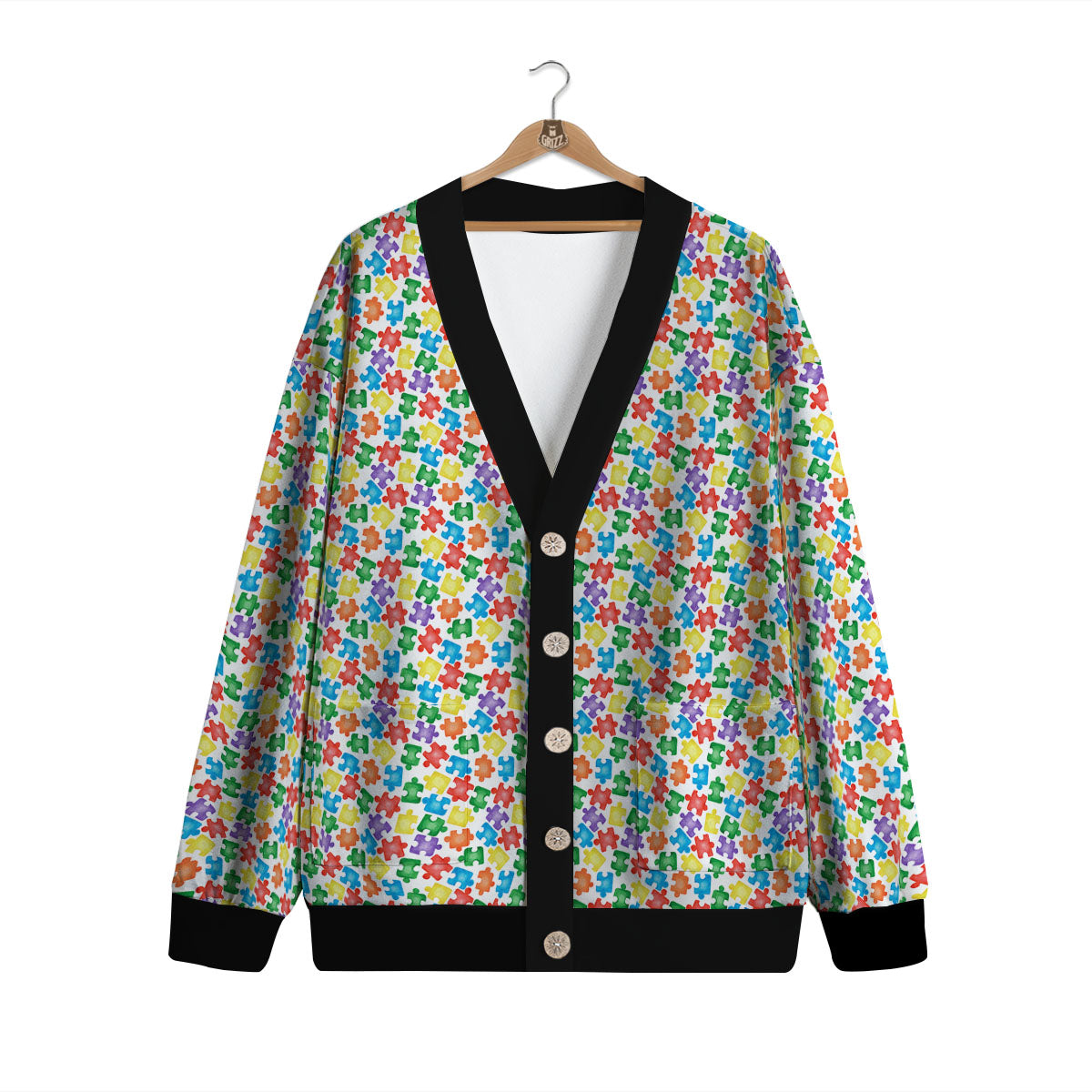Puzzle Autism Awareness Print Cardigan-grizzshop