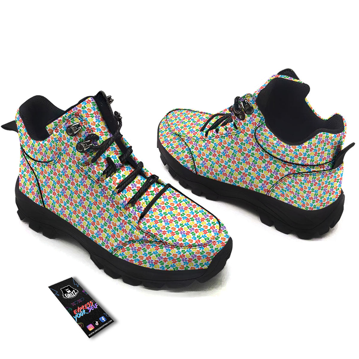 Puzzle Autism Awareness Print Hiking Shoes-grizzshop