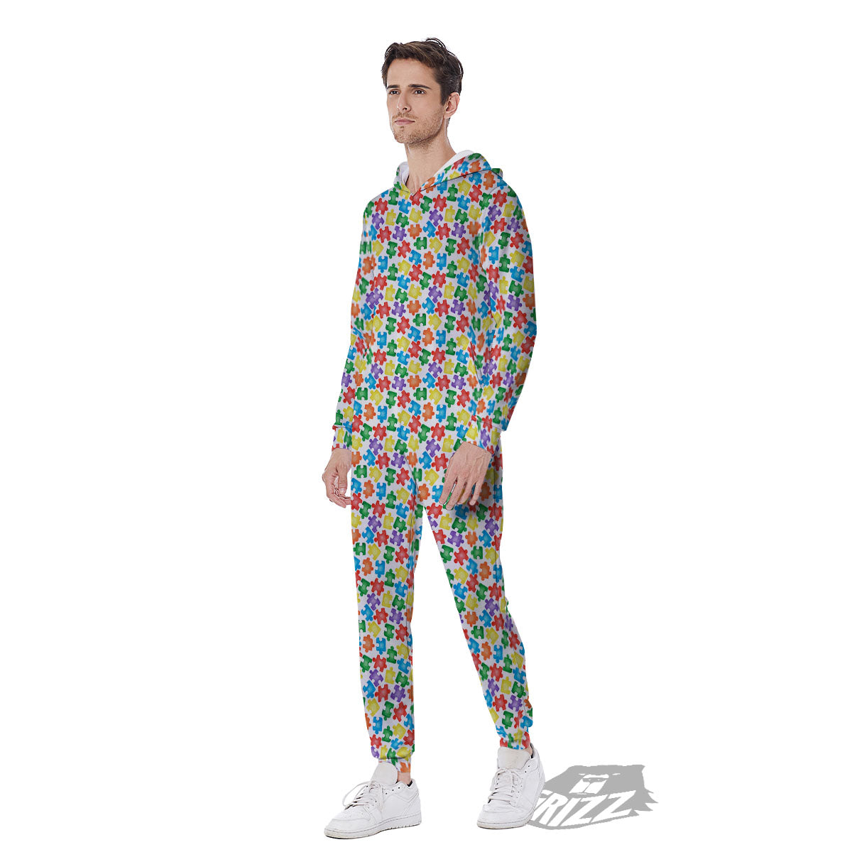 Puzzle Autism Awareness Print Men's Jumpsuit-grizzshop