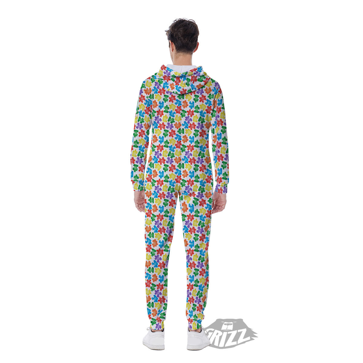 Puzzle Autism Awareness Print Men's Jumpsuit-grizzshop