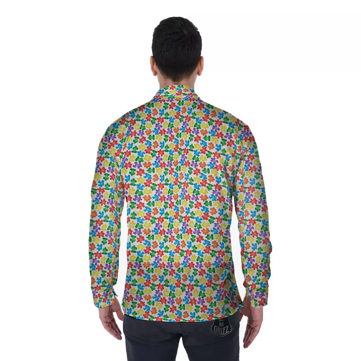 Puzzle Autism Awareness Print Men's Long Sleeve Shirts-grizzshop
