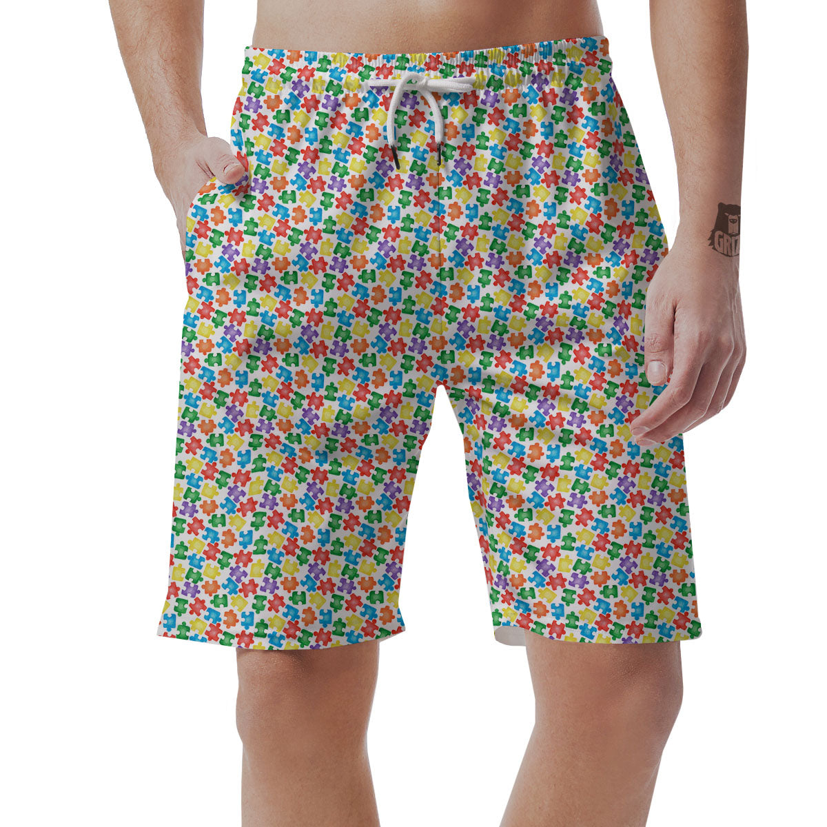 Puzzle Autism Awareness Print Men's Shorts-grizzshop