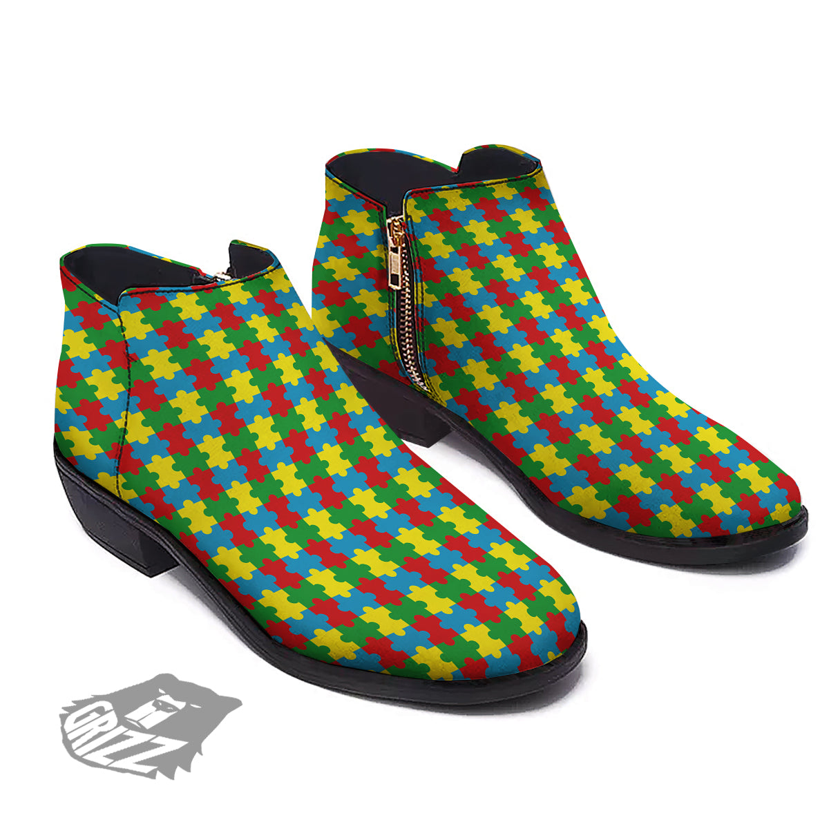Puzzle Autism Awareness Print Pattern Ankle Boots-grizzshop