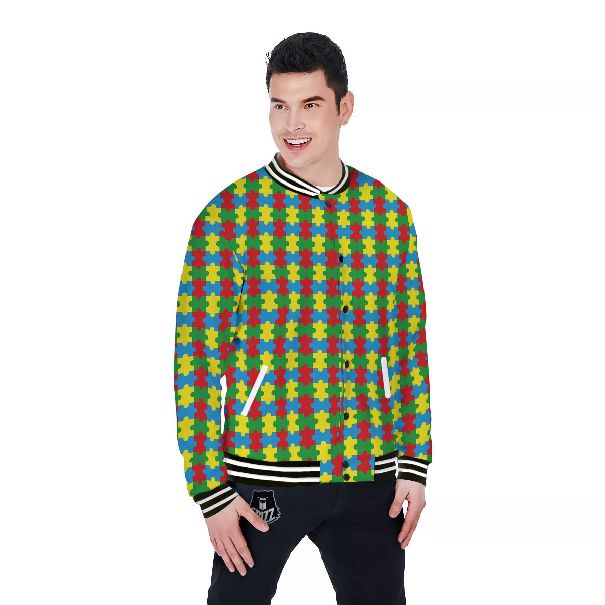 Puzzle Autism Awareness Print Pattern Baseball Jacket-grizzshop