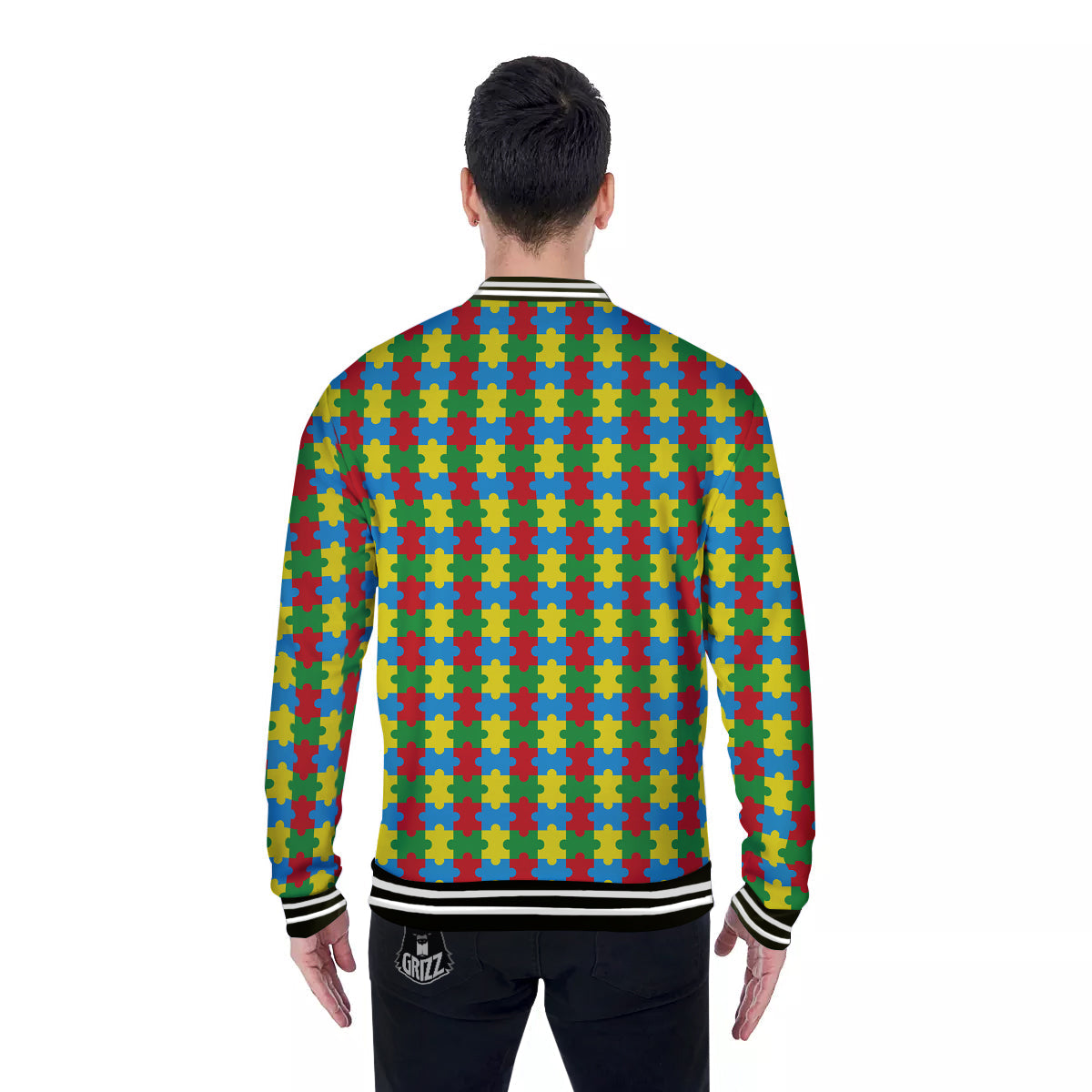 Puzzle Autism Awareness Print Pattern Baseball Jacket-grizzshop