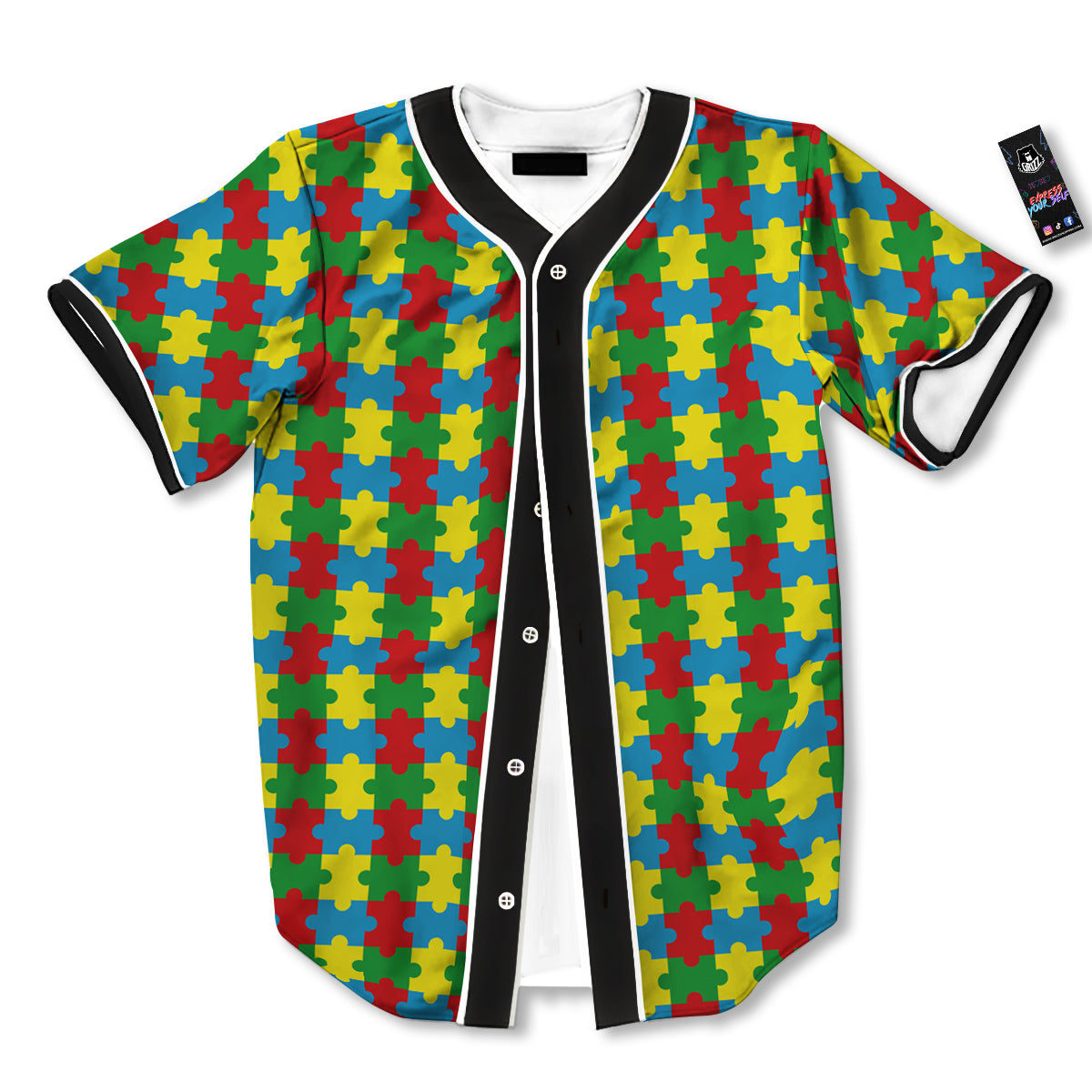 Puzzle Autism Awareness Print Pattern Baseball Jersey-grizzshop