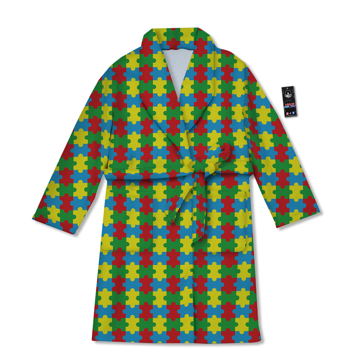 Puzzle Autism Awareness Print Pattern Bathrobe-grizzshop