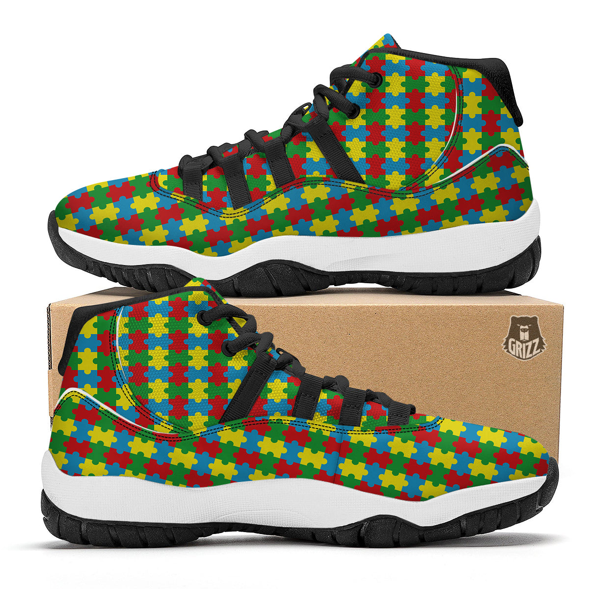 Puzzle Autism Awareness Print Pattern Black Bball Shoes-grizzshop