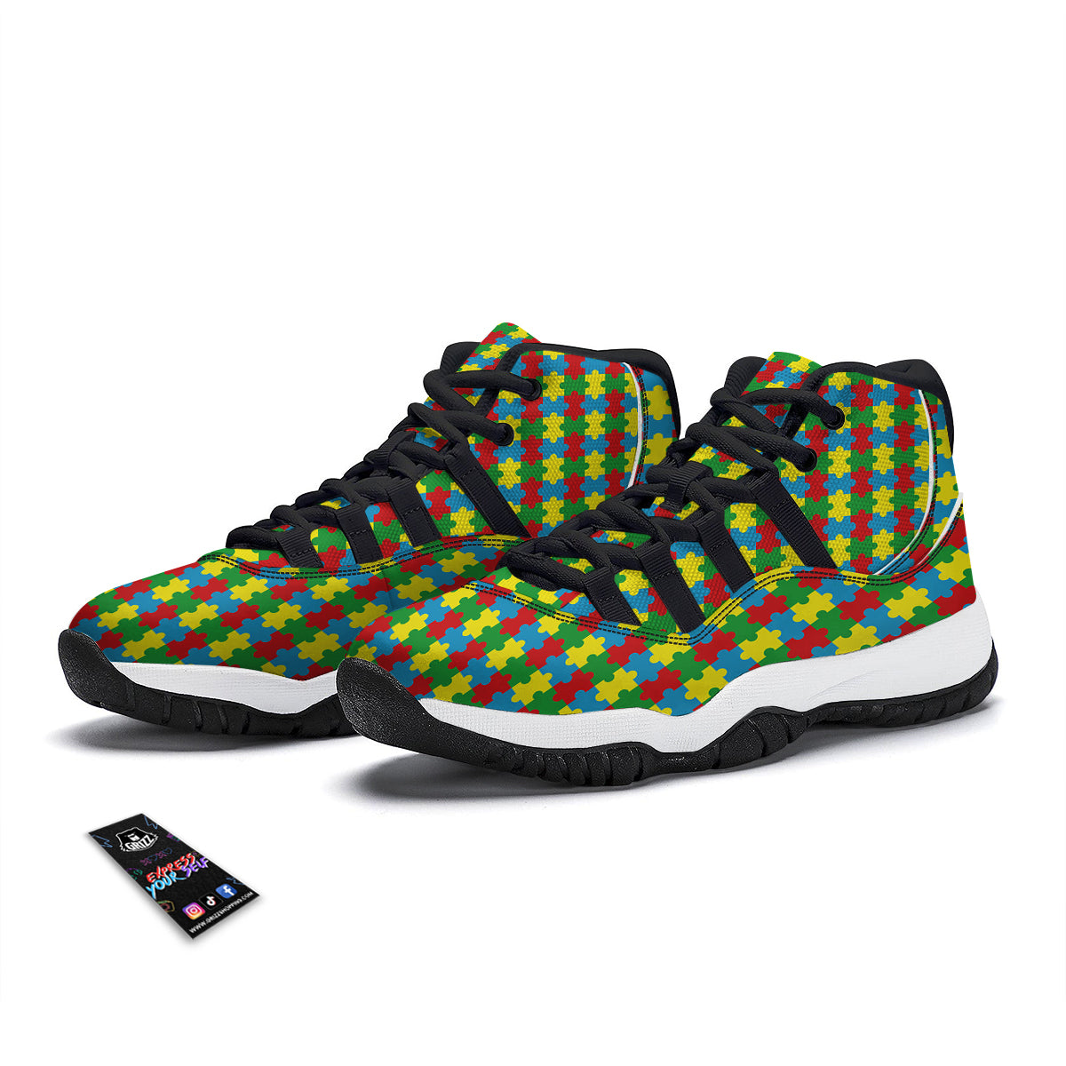 Puzzle Autism Awareness Print Pattern Black Bball Shoes-grizzshop