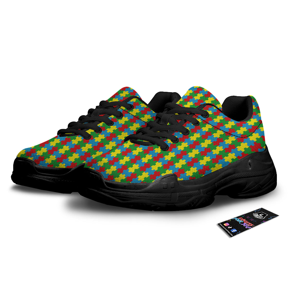 Puzzle Autism Awareness Print Pattern Black Chunky Shoes-grizzshop