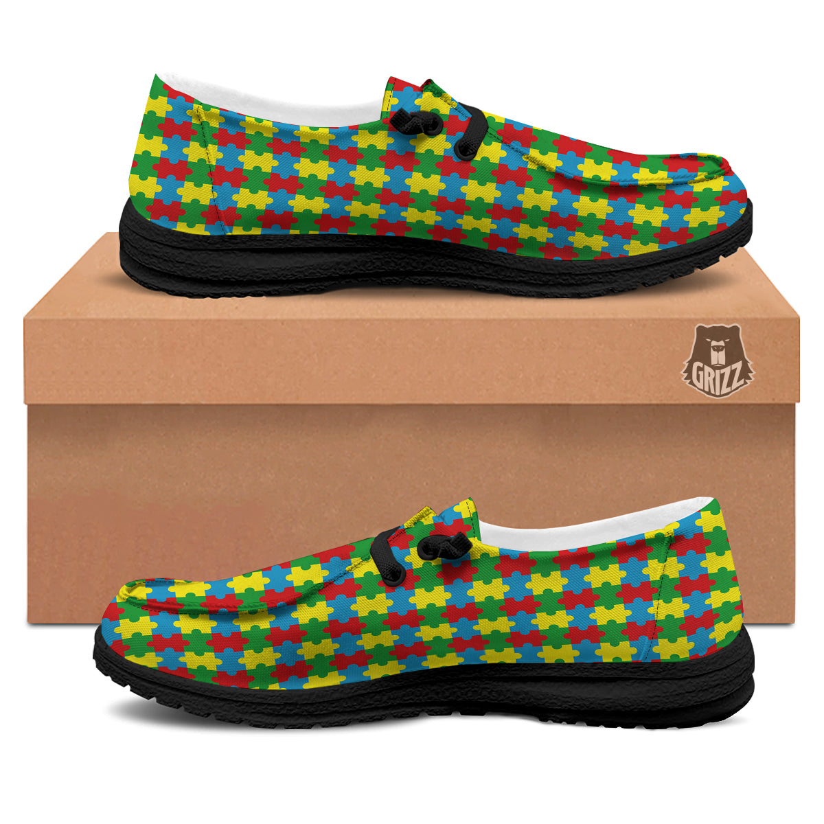 Puzzle Autism Awareness Print Pattern Black Loafers-grizzshop