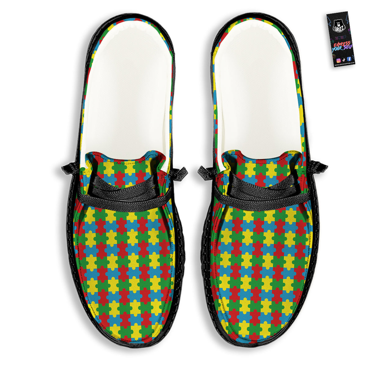 Puzzle Autism Awareness Print Pattern Black Loafers-grizzshop