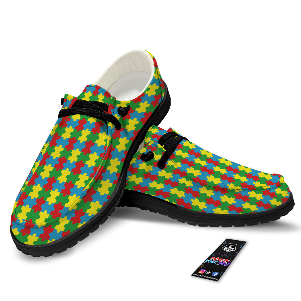 Puzzle Autism Awareness Print Pattern Black Loafers-grizzshop
