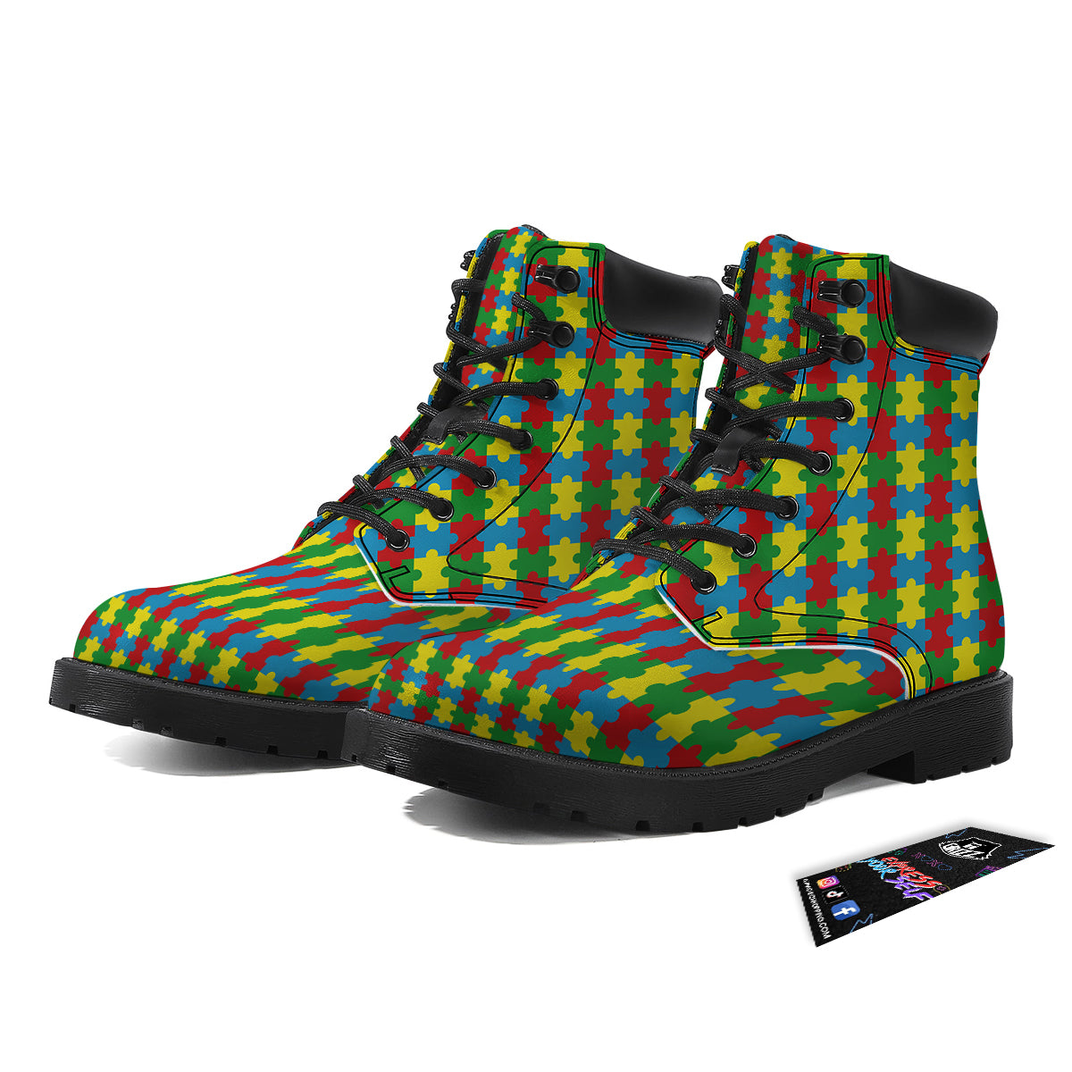 Puzzle Autism Awareness Print Pattern Boots-grizzshop