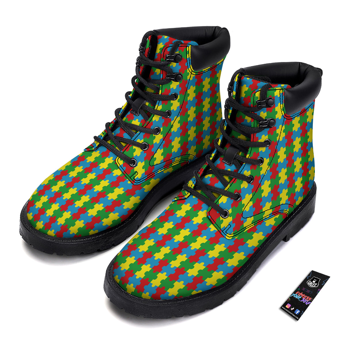 Puzzle Autism Awareness Print Pattern Boots-grizzshop