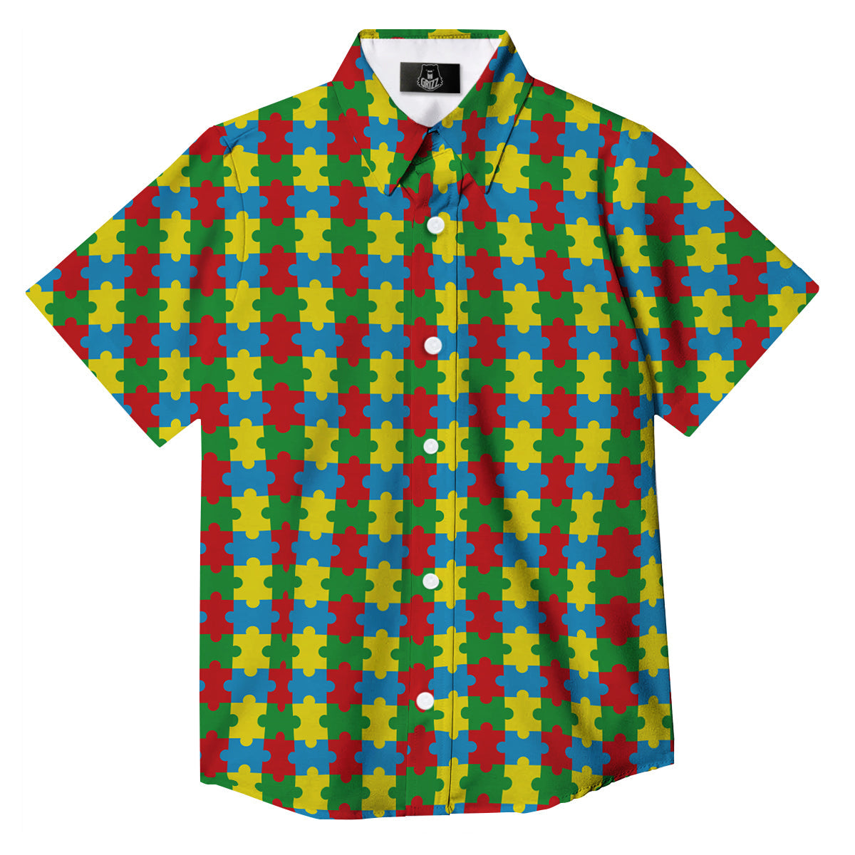 Puzzle Autism Awareness Print Pattern Button Up Shirt-grizzshop