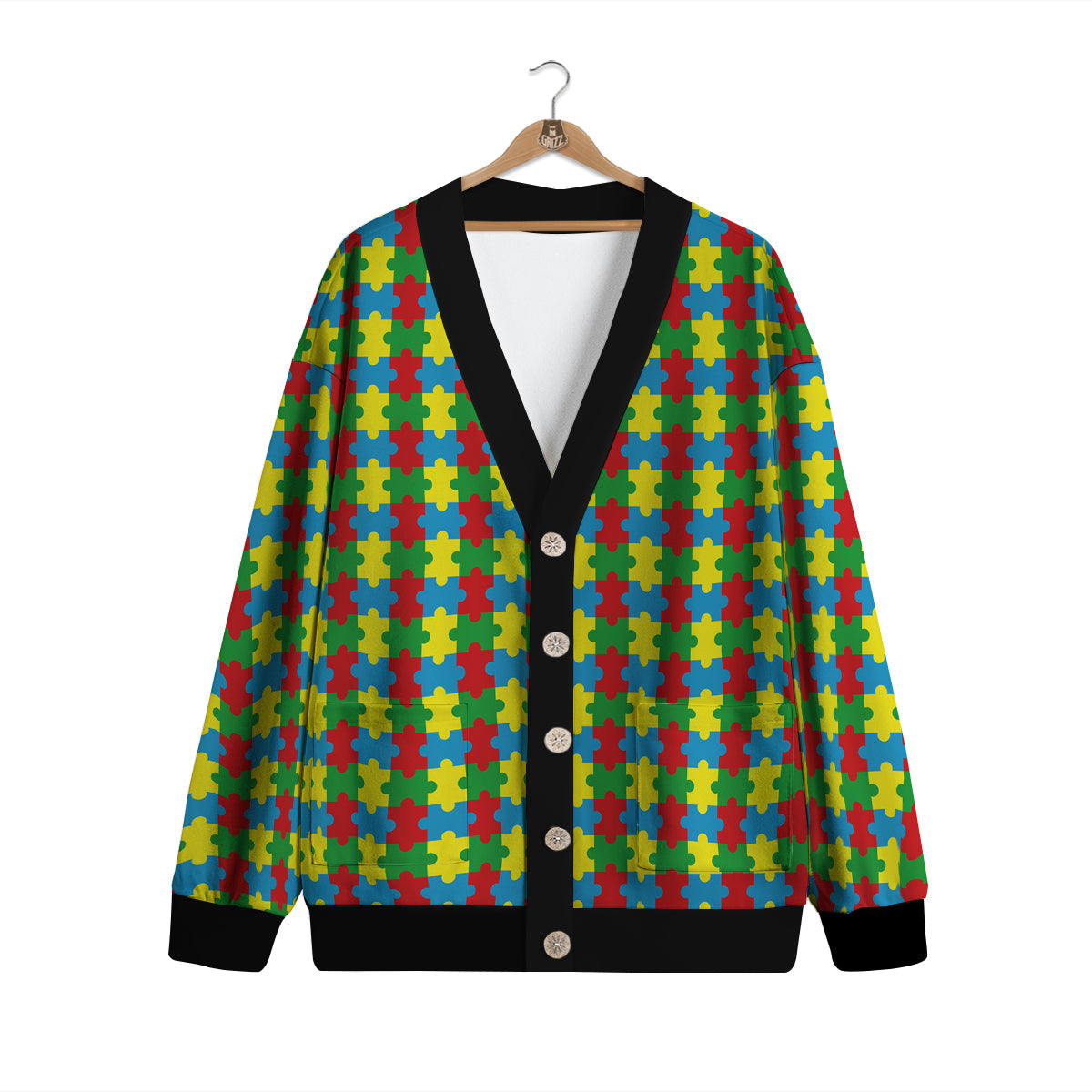 Puzzle Autism Awareness Print Pattern Cardigan-grizzshop