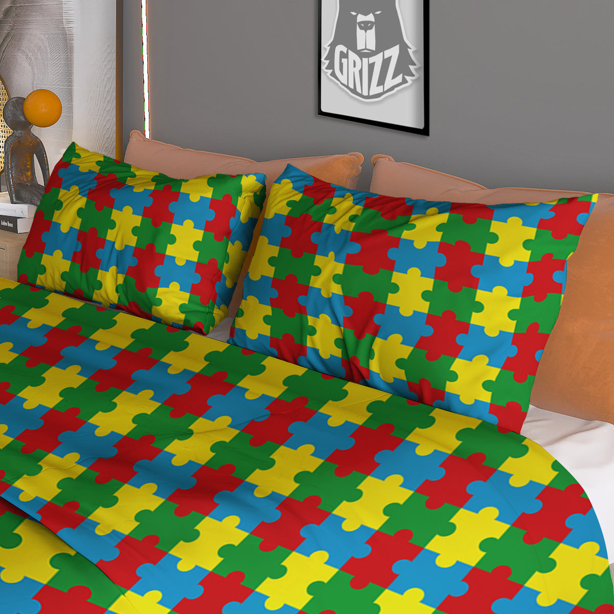 Puzzle Autism Awareness Print Pattern Duvet Cover Bedding Set
