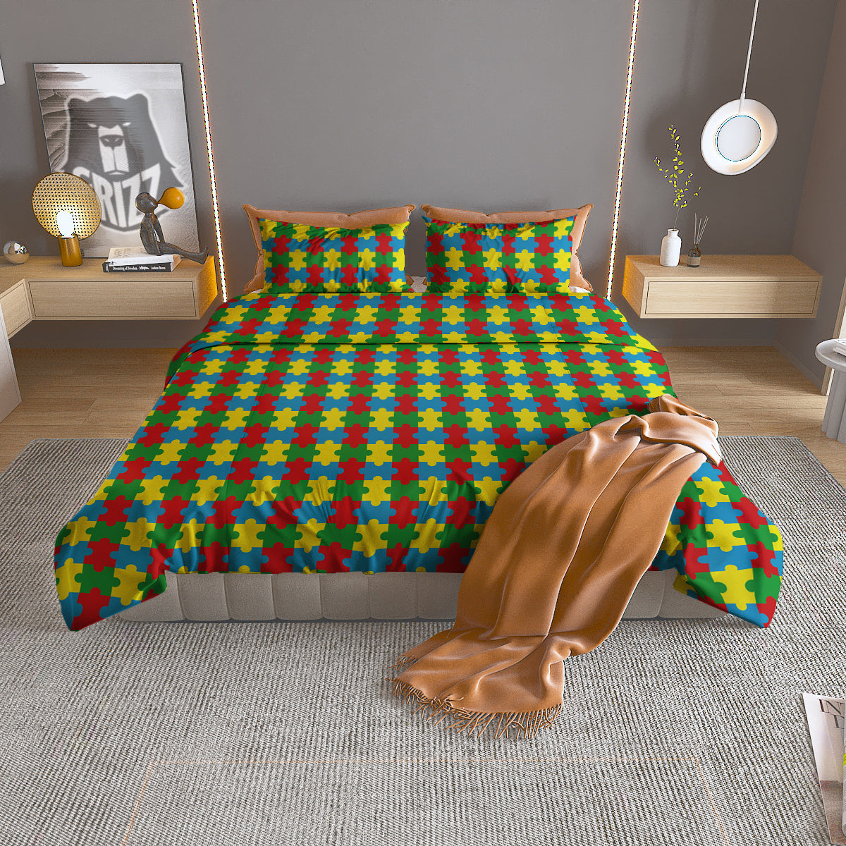 Puzzle Autism Awareness Print Pattern Duvet Cover Bedding Set