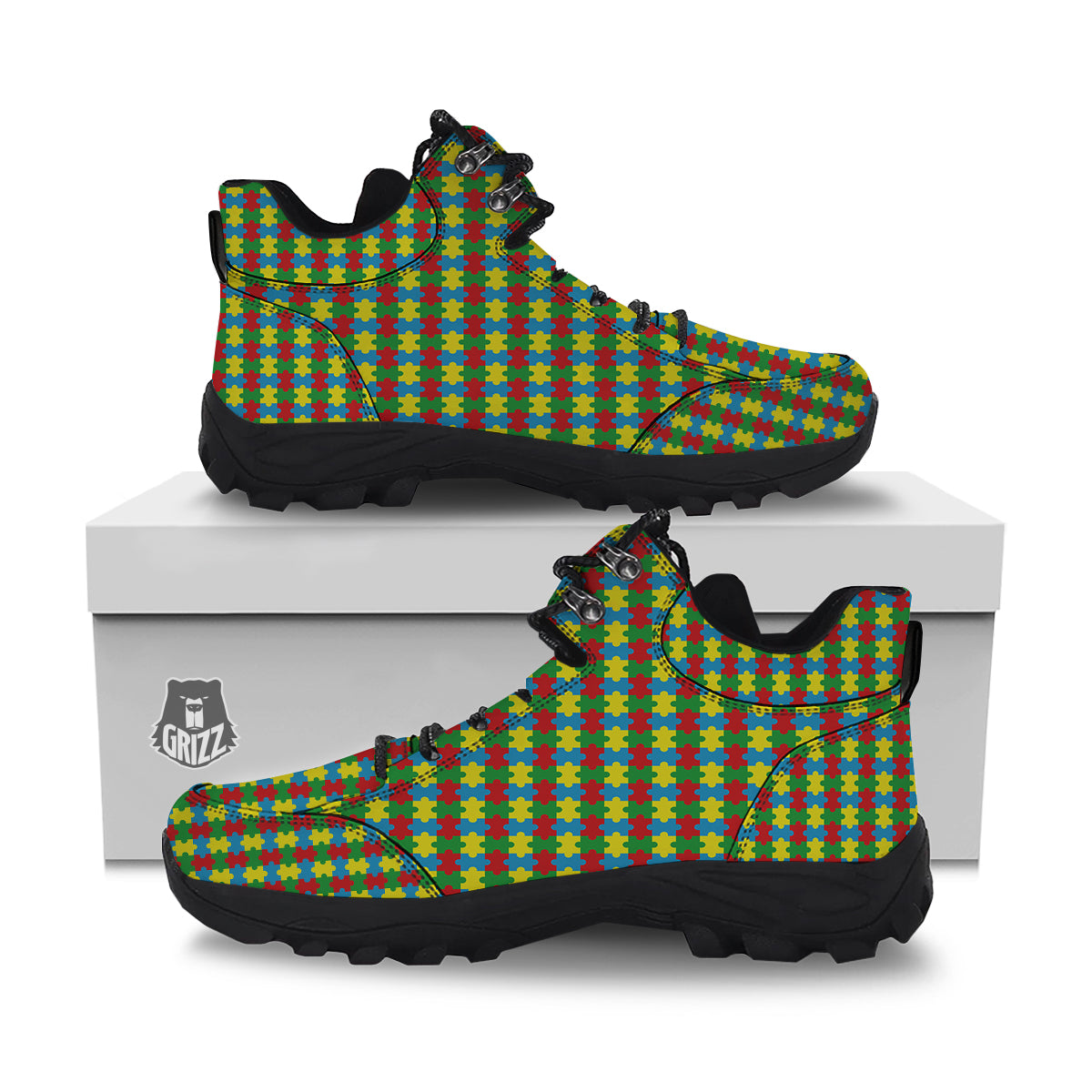 Puzzle Autism Awareness Print Pattern Hiking Shoes-grizzshop