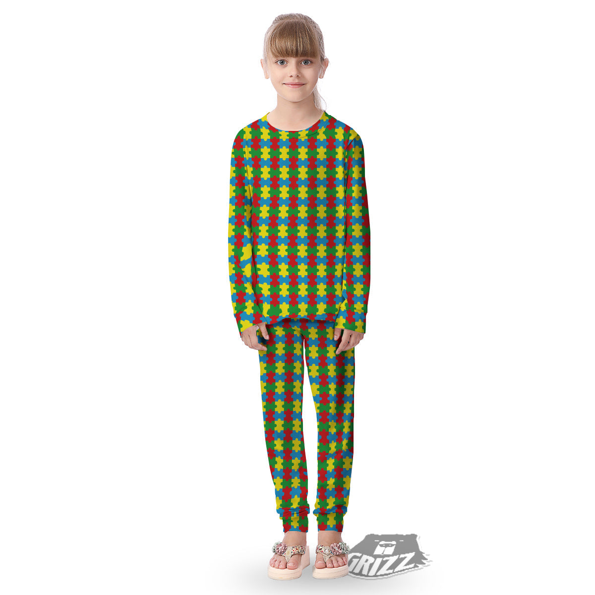 Puzzle Autism Awareness Print Pattern Kid's Pajamas-grizzshop