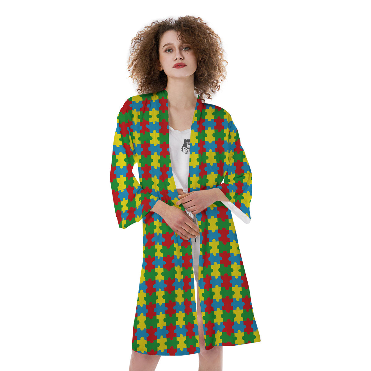 Puzzle Autism Awareness Print Pattern Kimono-grizzshop