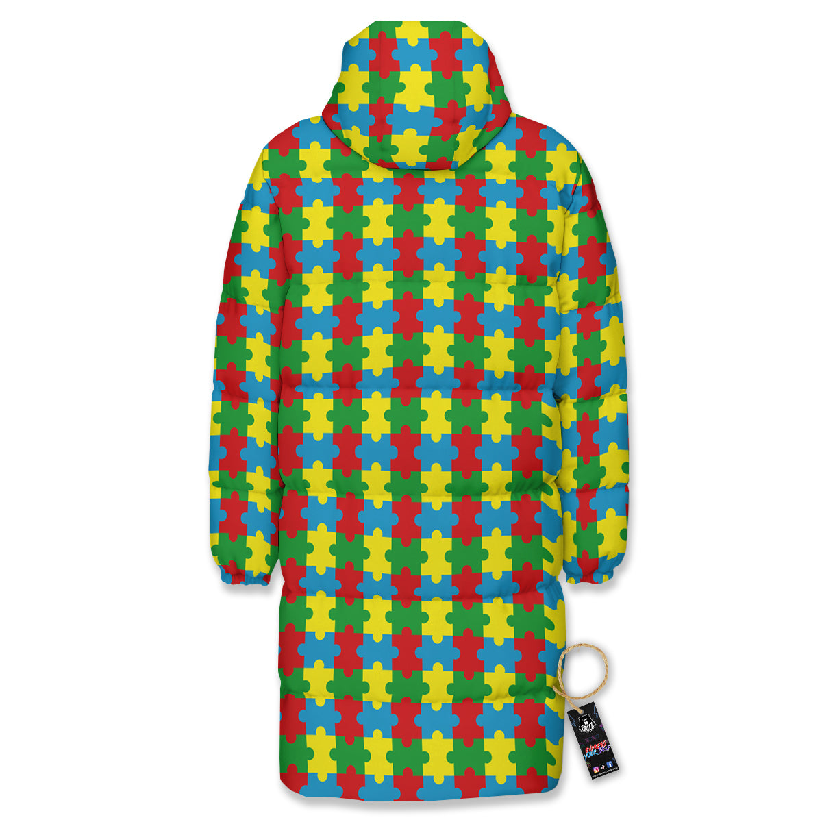 Puzzle Autism Awareness Print Pattern Long Down Jacket-grizzshop