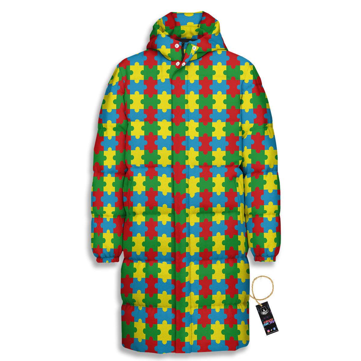 Puzzle Autism Awareness Print Pattern Long Down Jacket-grizzshop