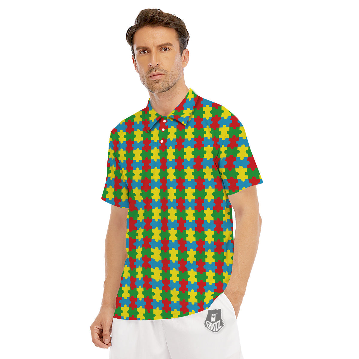 Puzzle Autism Awareness Print Pattern Men's Golf Shirts-grizzshop