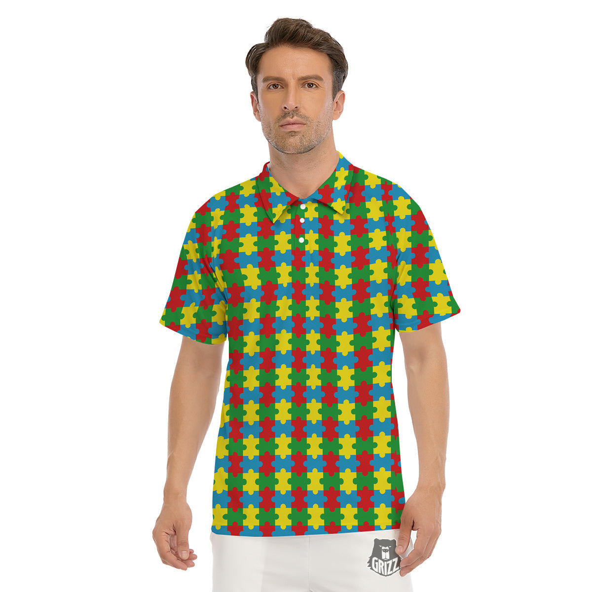 Puzzle Autism Awareness Print Pattern Men's Golf Shirts-grizzshop